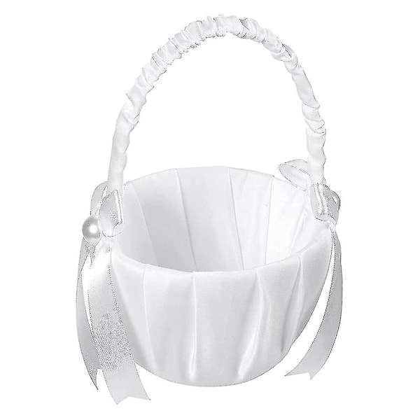2-pack bröllopsblomkorg i satin med rosett, blomkorg med rosett för fest{DB} white