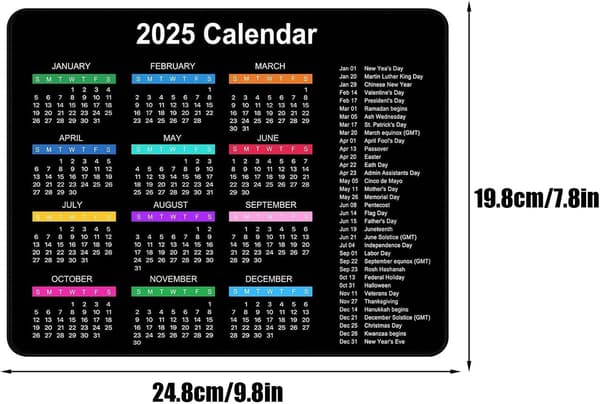 2025 Skrivebordsmusemåttekalender, Computermusemåtte med syede kanter, 9,8 x 7,8 tommer Ergonomiske musemåtter til arbejde, Spillemusemåtte med skridsikker [DB]