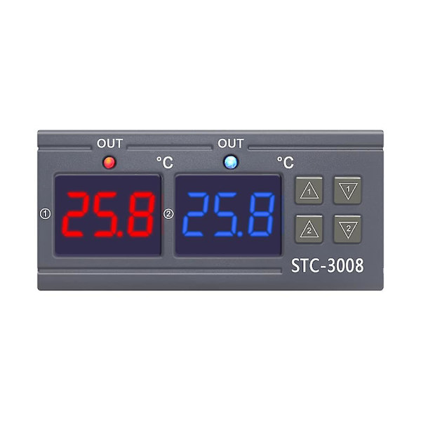 Digital temperaturregulator 220v dobbelt relæ med 2 sensorer temperaturfølere Stc-3008 køling varme regulator inkubator