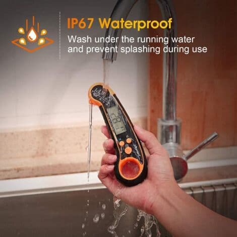 Matlagningstermometer, Kökstermometer, Digital termometer, Köttermometer, BBQ-termometer, Vattentäta köksredskap (orange)[DB] Black