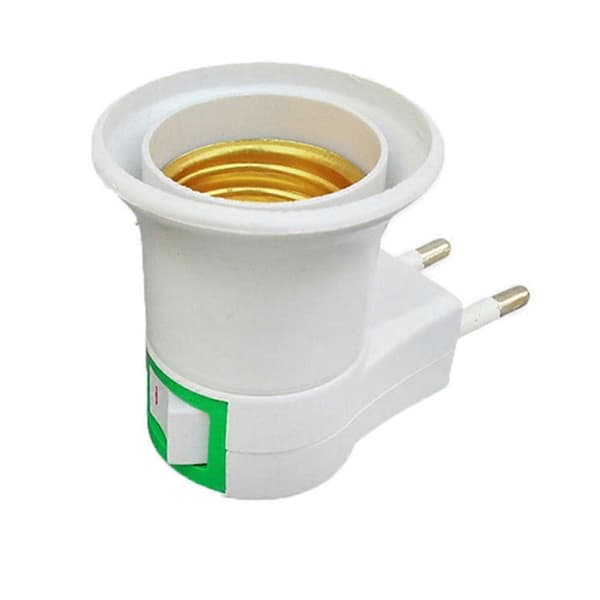 E27 EU-stikkontakt Lampeholder Base Socket Konverter Adapter med Kontrolswitch QinHai[db]