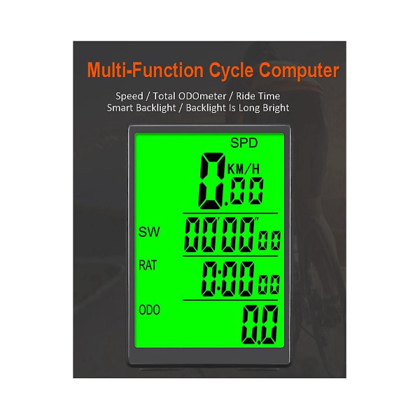 Sd-590 3-tommer skærm Cykelcomputer Trådløs Cykelcomputer Vandtæt Speedometer med Grøn Lcd
