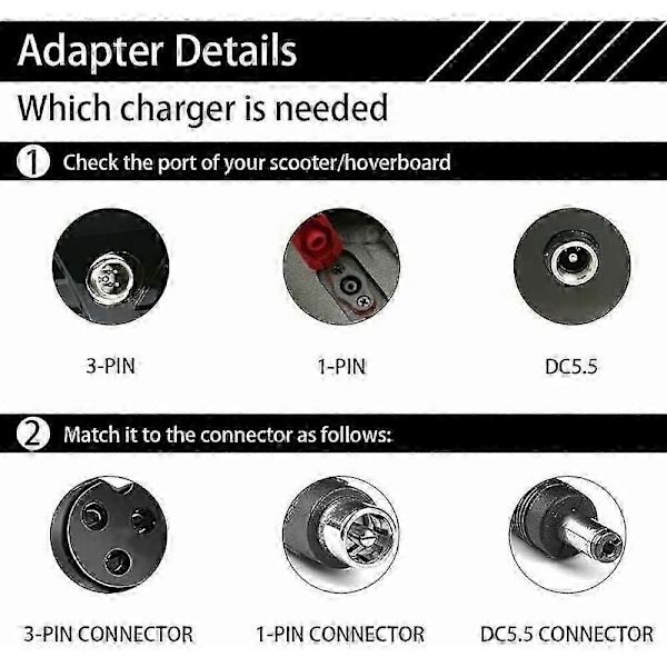 Ersättningsladdare för elscooter, Universell kompatibilitet 42V 2A Adapter med snabbladdning för M365, Pro2, Mi 3, E22 [DB]