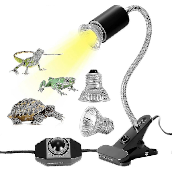 Skildpadde Varmelampe Sæt Reptil Varmelampe Med 2 Uva Uvb Pærer 25w 50w Lang Base Skildpaddelampe 360 Graders Rotation Til Skildpadde Reptil Firben Slanger [DB]