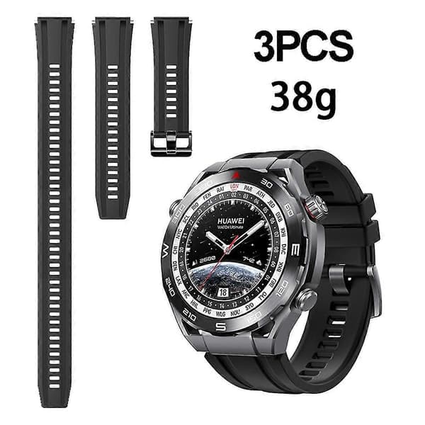 Silikonrem for Huawei Watch Ultimate 3 stk. Lengre modell [DB] Black