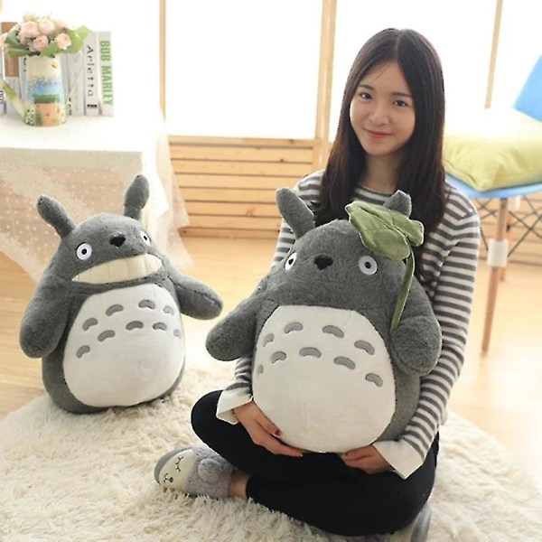 Totoro plysjleketøy søt plysj katt japansk anime figur dukke plysj Totoro med lotus blad barn leker bursdag julegave H [DB] Smile 30cm