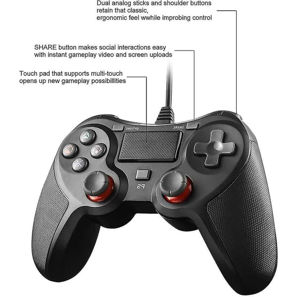 Ps4 Kablet Controller Til Playstation 4, Dobbelt Vibration Usb Joystick [DB]