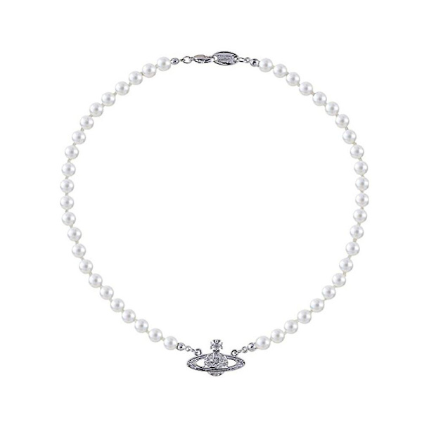 Rhinestone Saturn Pendant Halskjede Kvinner Imitasjon Perle Choker Clavicle Kjede Gave [db] Silver