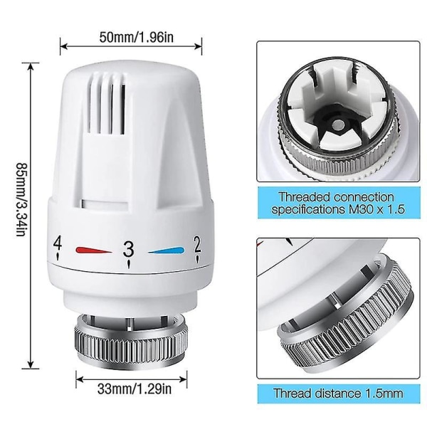 Justerbar termostatisk radiatorventil M30 X 1.5 Termostatventilhode Standard radiatorventil erstatningshode db