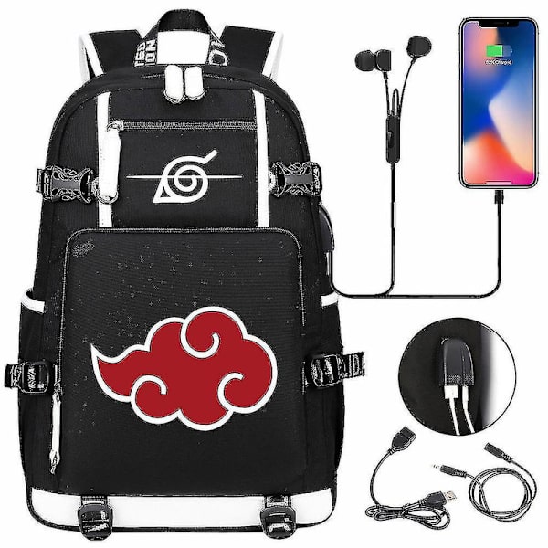 Anime Naruto Akatsuki Itachi Sharingan reppu USB-latauksella, lukiolaisille, koululaukut, tilavuus, matkalaukku, kannettava tietokone, olkalaukut DB Hot Pink