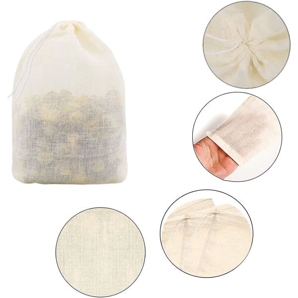 Gjenbrukbare tesilposer: 15 beige bomullsmuslin-trekksnøreposer