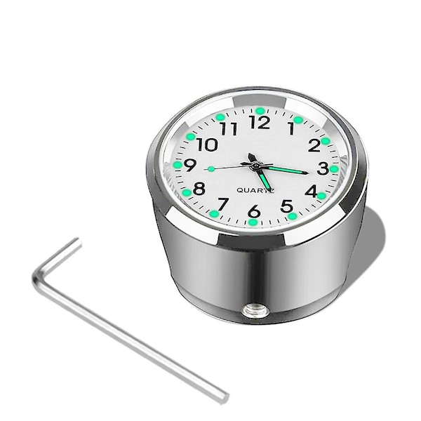Motorcykelstyre Fäste Klocka 7/8\" Krom Vattentät Cykel Motor Quartz Klocka Aluminium Självlysande Klocka Moto Tillbehör [DB] white