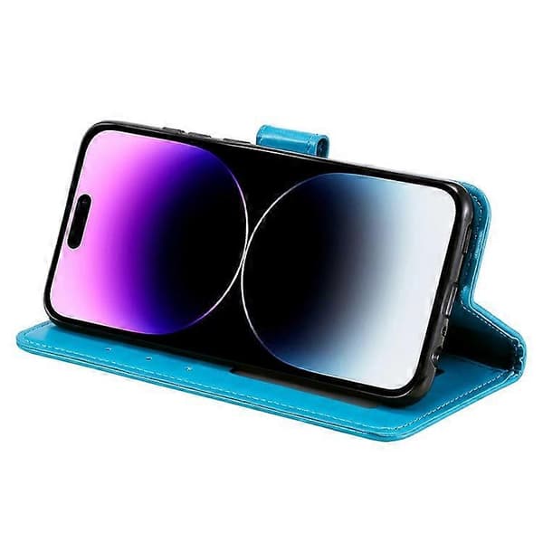 Kompatibelt för iPhone 16 Pro Ställfodral Imprinted Totem PU Läder Plånboks Telefonfodral [DB] Blue