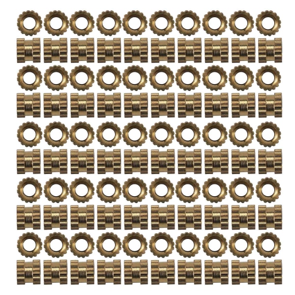 M2 X 3mm Brass Cylinder Knurled Threaded Round Insert Embedded Nuts 100pcs