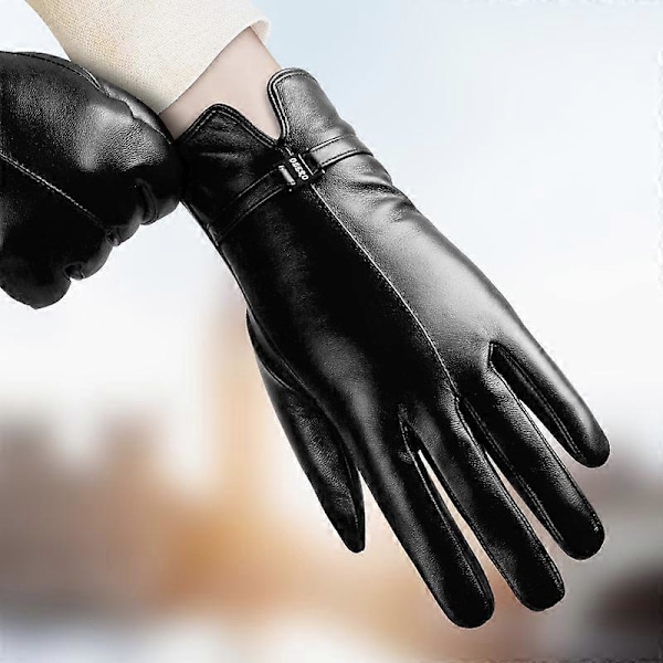 Damhandskar i fårskinn, pekskärm, plyschisolering, körhandskar i läder DB Black XL