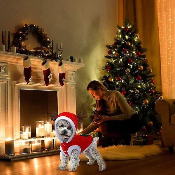 Julehundetøj, hundefrakke, kostume til små hunde, julekostume til hund, vinterhættetrøje til kæledyr[DB]