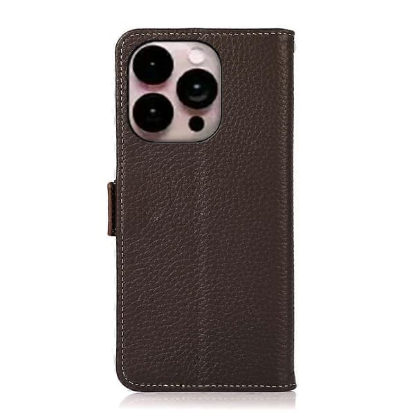 För iPhone 14 Pro Max KHAZNEH Sidomagnetiskt Litchi Läder RFID Telefonfodral [DB] Brown