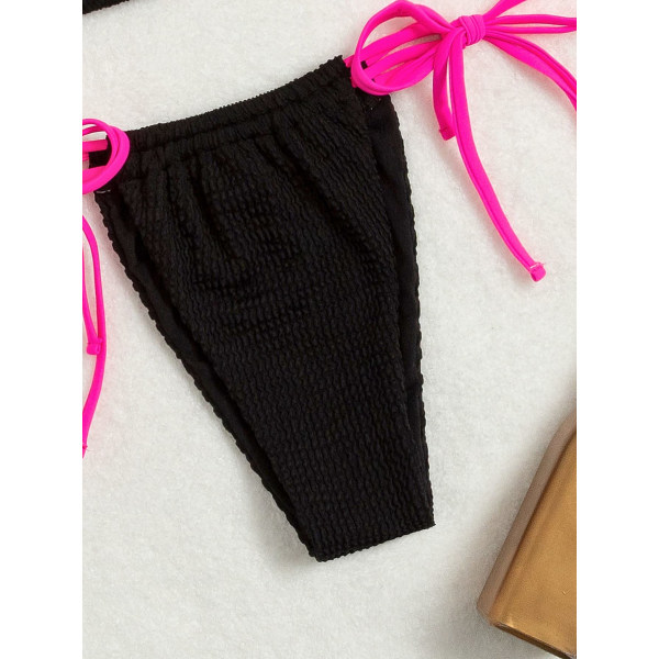 Blomstertrykk for kvinner Halter Triangle Tie Side Bikini Sett Todelt badedrakt (svart fargeblokk)