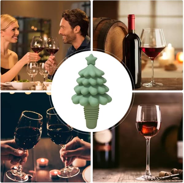 Julgransflaskpropp, återanvändbar silikonvinpropp, julchampagneproppar, vintillbehör för flaskor K[DB] Green