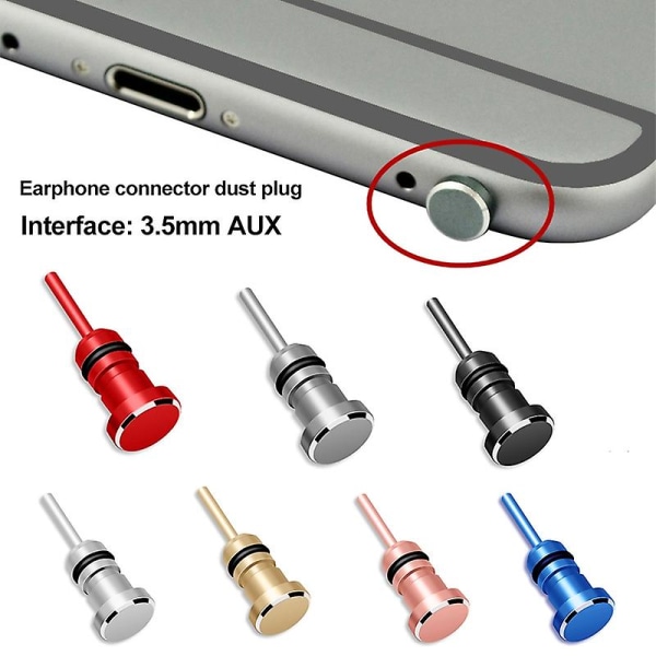 Øretelefon 3,5 mm Aux Jack-kontakt Anti-støvplugg Kortfjerning Pin Kompatibel Iphone Grey