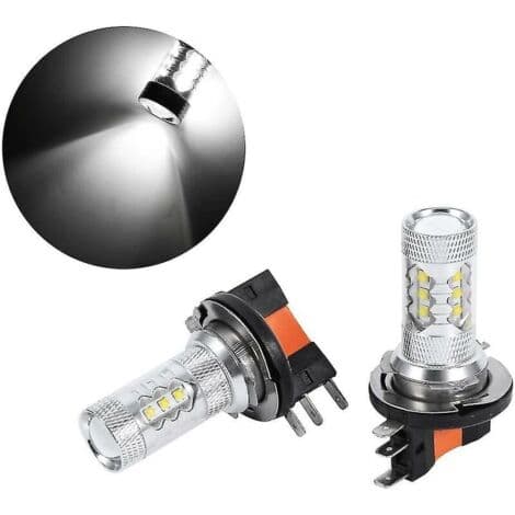 2 stk 80w H15 LED bilfrontlyspære hvit[DB] Black