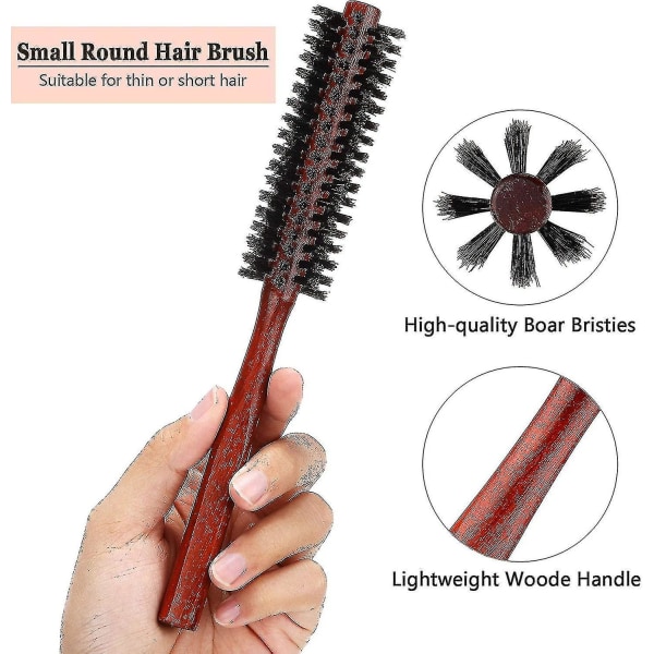 Small Round Hair Brush Mini Round Boar Bristle Beard Brush,styling Hair Brush Roller Boar Bristle For Thin Hair, Fine Hair, Curling(2pcs, Red