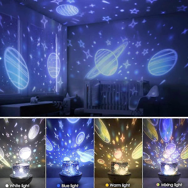 Babyprojektor nattlys, LED nattlys for barn med musikk og lysende lampe, 360 graders rotasjon, 8 sanger, 6 projeksjonsfilmer, stjerneprojektorlampe DB
