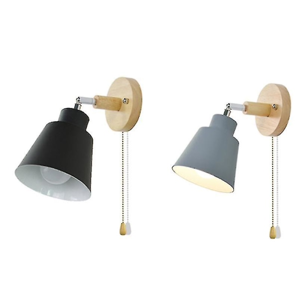 Sengelampe Natlampe Nordic Wooden Væglampe Bedside Væglampe Soveværelsesgang med lynlås [DB] Gray