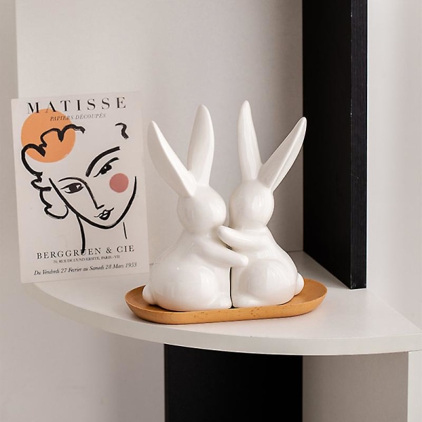 Dekorativa keramiska bokstöd, knäppa kaninbokstöd, kaninbokhållare Propp för hyllor Konstbokstöd - vit