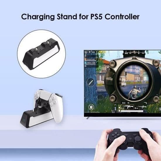 PS5 Controlleroplader til Playstation 5 Controller, Dobbelt USB Hurtigopladningsstander med LED-indikator - Sort[DB]