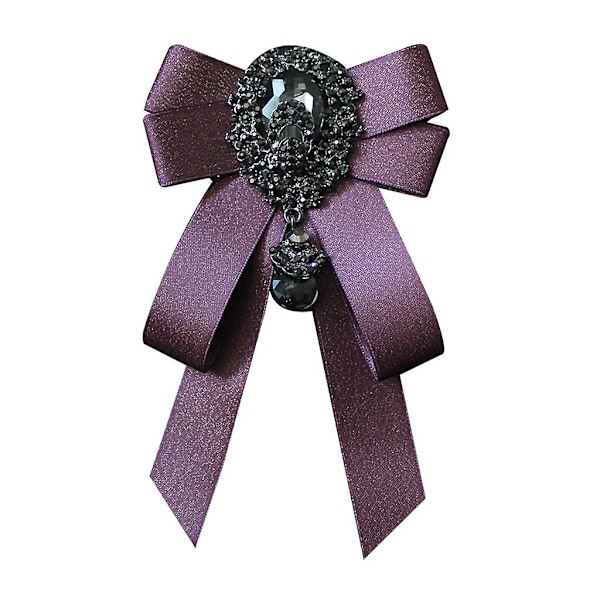 Mote-Sløyfe for Menn og Kvinner med Rhinestone Krystall Broche Nål Luksus Bryllup Justerbar Sløyfe Formelle Fest Håndlaget Halsduk Db Dark Purple