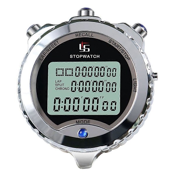 Stoppur Sport Timer Varv Split Stoppur med Klocka Kalender Alarm, Stötsäker 10 Lanes