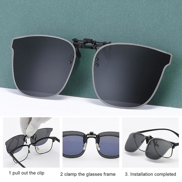 Unisex clip-on solbriller 180 graders flip stor linse solbeskyttelsesbriller sort grå