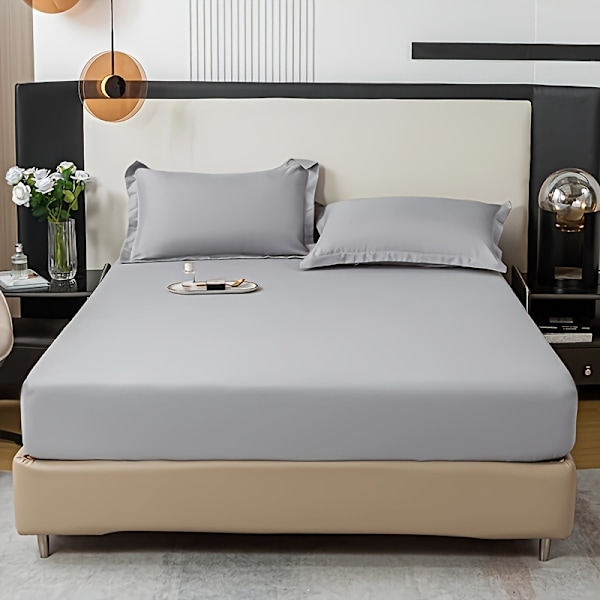 3-delt sengetøysett i ensfarget, mykt, hudvennlig og pustende materiale, for soverom, maskinvaskbart (1*laken + 2*putevar, uten kjerne) [DB] Deep Grey 150cm*200cm
