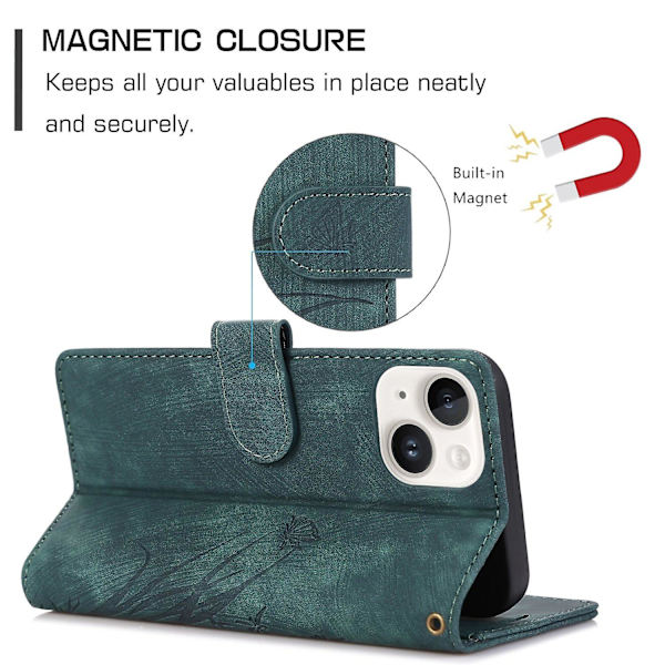 Orkidé Læder Etui til iPhone 13 [DB] Green