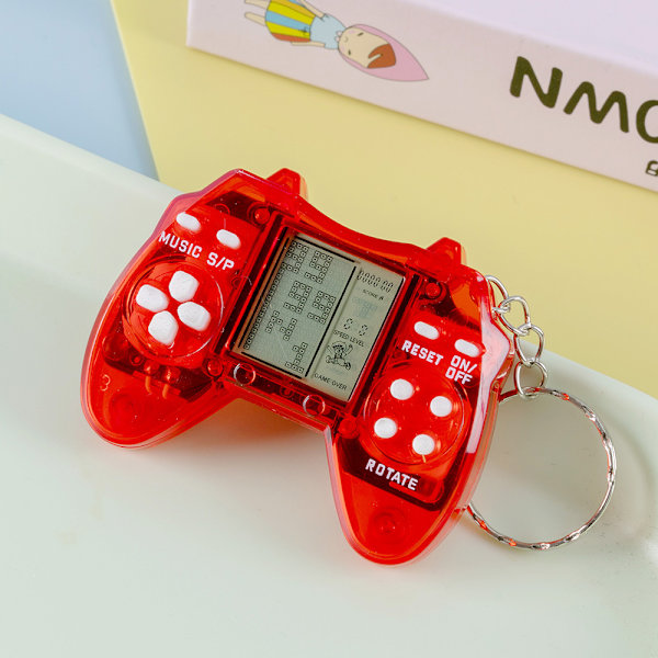 Mini handhållen elektronisk Tetris-spelkonsol leksak klassisk nostalgisk spelkonsol nyckelring hänge [DB] transparent red