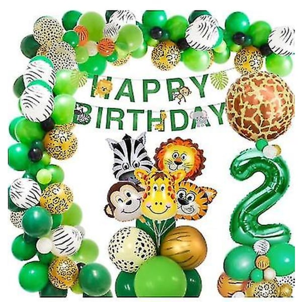 Jungle Safari temafestpynt 67 stk/sæt inklusive dyrefolieballoner, tillykke med fødselsdagen banner [DB] Number 2