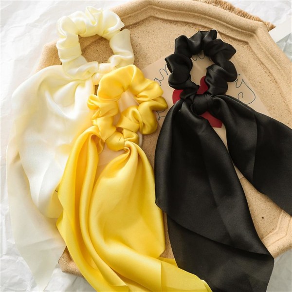 Dame Pige Bånd Satin Bånd Hestehale Tørklæde Hår Bånd Scrunchies Elastik Yellow