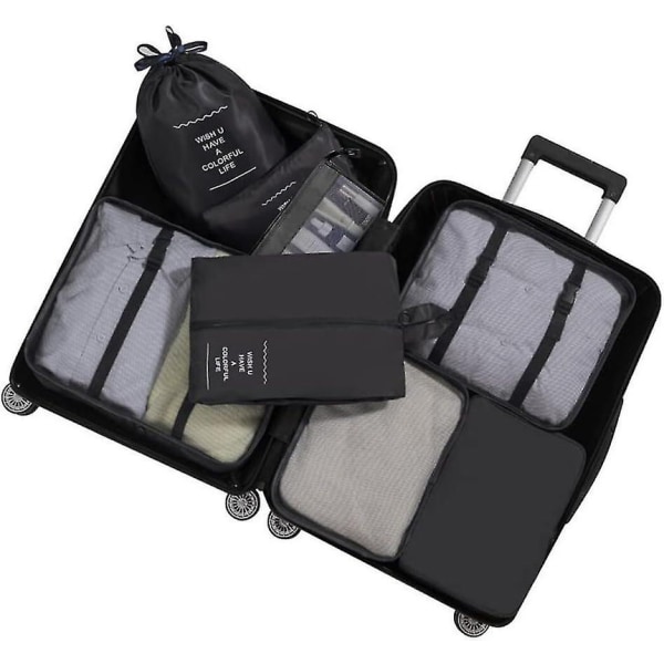 Pakkekuber til koffert 8stk/sett Reisepakkekuber Reisebagasjepakke Organisatorer DB Black