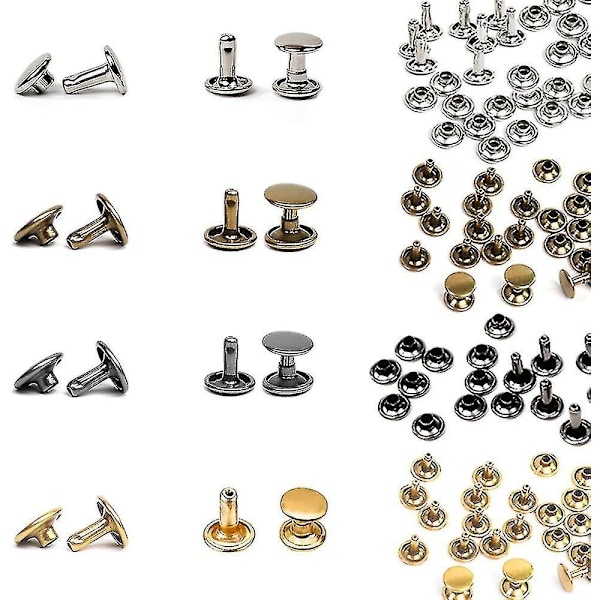 480 Set Lädernitar, 3 Storlekar 4 Färger Dubbelhuvud Nitar Rörformade Metallnitar Med Verktyg [DB]