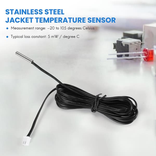 2 m NTC termistor temperatursensor vattentät sond kabel 10 K 1% 3950 svart [db] Black