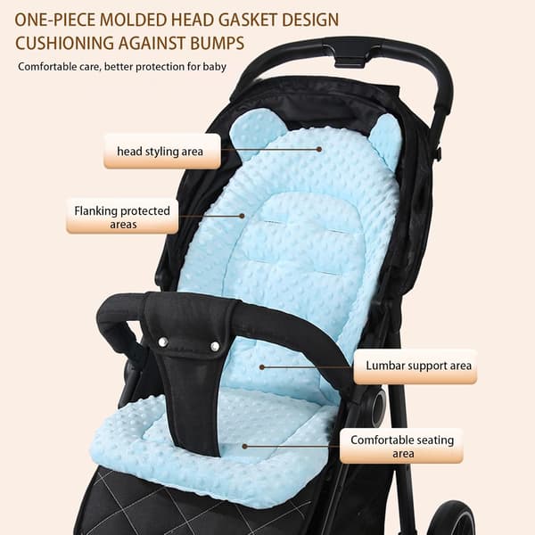 Barnvagnsdyna, Babysitsdyna, Vändbart Bomullsfoder, Huvud- och Höftstöd, Robusta Material, Användning i Barnvagn eller Bilbarnstol, 15.75x31.5[DB] Blue