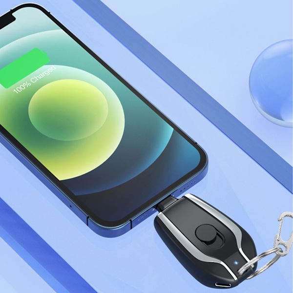 Nyckelring Bärbar Laddare 1500mAh Mini Power Emergency Pod, Snabbladdning Power Bank Batteripaket, Nyckelring Mobiltelefon Laddare {db} for iphone-black