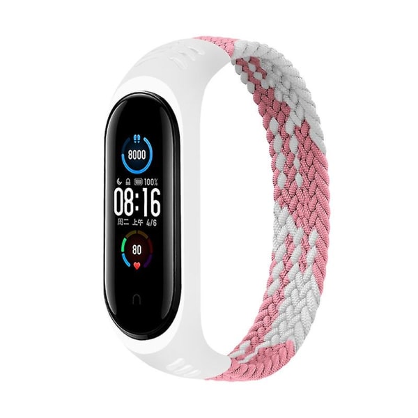 Enkelögla ersättning nylon flätad elastisk klockarmband handledsband kompatibel Xiaomi Mi Band 3/4/5/6/nfc Jikaix Pink White