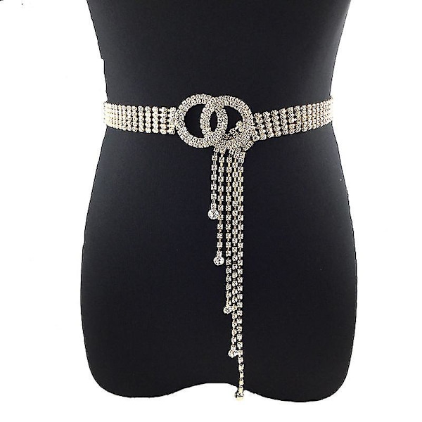 Women Rhinestone Belt Shiny Diamond Fashion Crystal Ladies Double O-ring Waist Belt For Jeans Dresses [db]