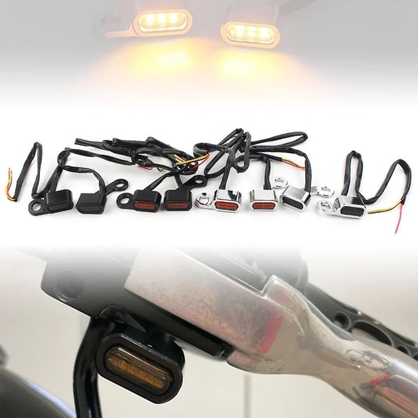 2 stk. Motorcykel Mini LED Blinklys Styr Blinker Indikator Lampe Kompatibel Harley Touring 2009-2017 & Softail 2015-2021 db Black black shell