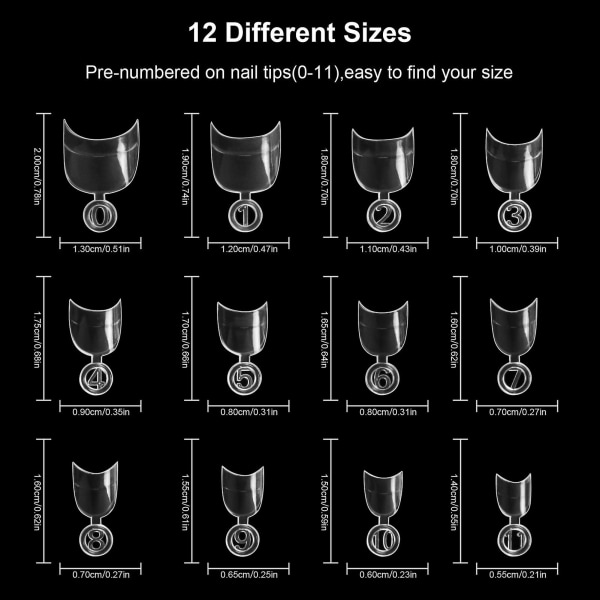 600 stk. Ovale korte falske negltips sett, halvdekkende franske akryl falske negltips, fingerklistremerker neglforlengelsestips verktøy, 12 størrelser (klare) [DB]