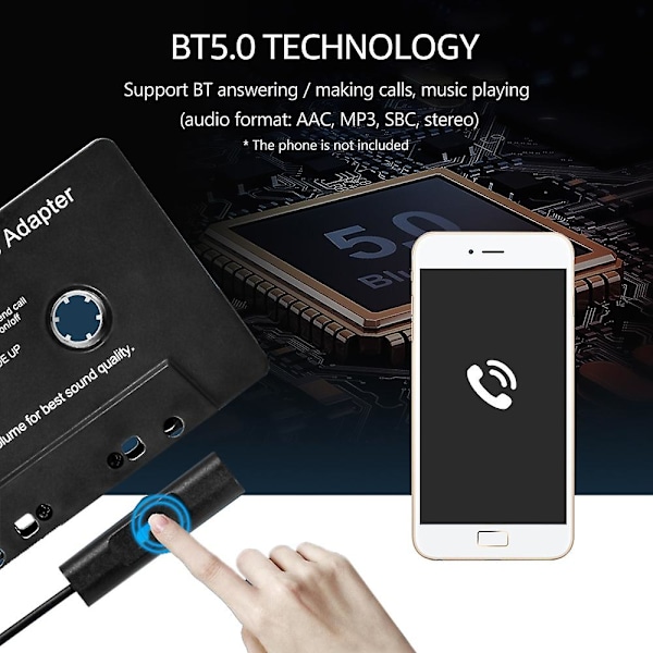 BT Kassett Adapter för Bil med Stereo Ljud Trådlös Kassettband till Aux Adapter Smartphone Ljud db