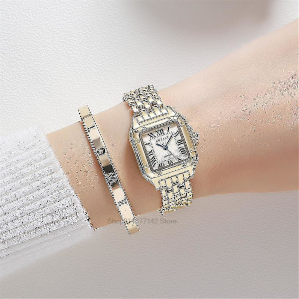 2023 Luksus Kvinde Mode Firkantede Ure Guld Legering Rem Dame Quartz Armbåndsure Kvaliteter Kvindelige Romerske Skala Ur (FW) Silver