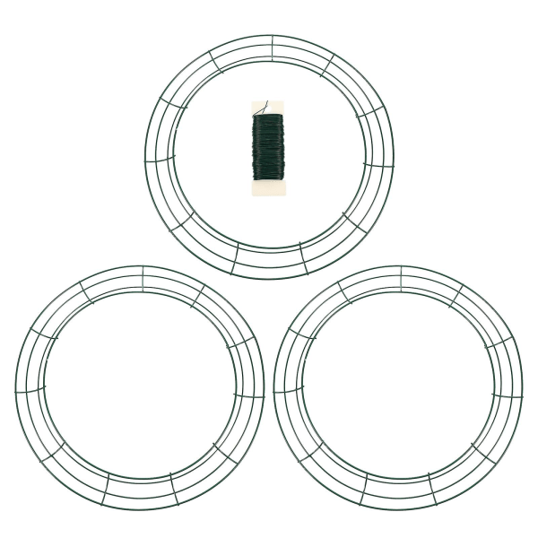 3st metalltrådkransringar Grön trådram för hantverk blommig med 1 rulle tråd